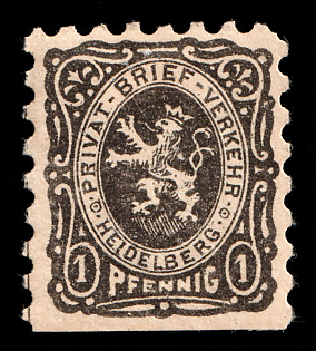 1887 1pf Heidelberg, Germany Local Post, Private City Mail, MISSED Perforation