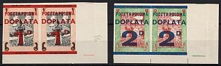 1943 1d, 2d Polish Forces in Great Britain, Polish Field Post, WWII, Poland, Marginal Corner Imperforate Pairs, Postage Due Stamps