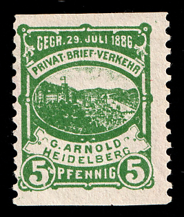 1887 5pf Heidelberg, Germany Local Post, Private City Mail, MISSED Perforation