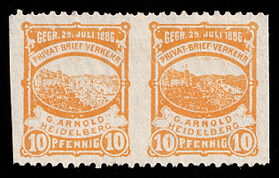 1887 10pf Heidelberg, Germany Local Post, Private City Mail, Pair, MISSED Perforation
