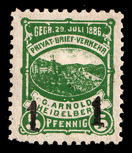 1889 1pf on 5pf Heidelberg, Germany Local Post, Private City Mail