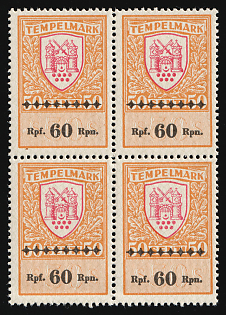 1942 60rpf on 50s Estonia, German Occupation, Germany, Revenues, Block of Four