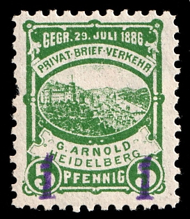 1889 1pf on 5pf Heidelberg, Germany Local Post, Private City Mail