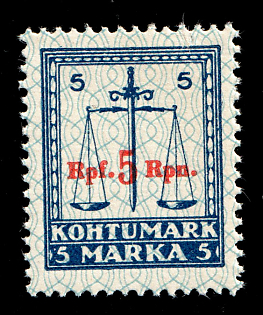 1941 5rpf on 5m Estonia, German Occupation, Germany, Revenues, Court Fees