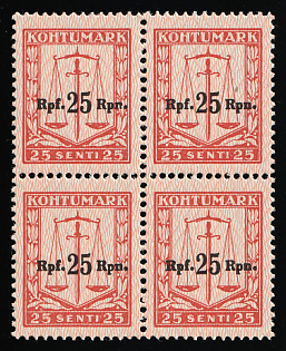 1941 25rpf on 25m Estonia, German Occupation, Germany, Revenues, Block of Four, Court Fees
