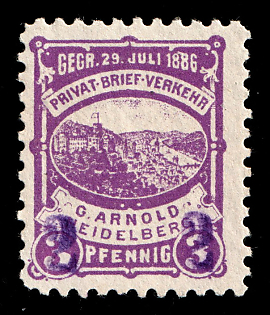 1889 2pf on 3pf Heidelberg, Germany Local Post, Private City Mail