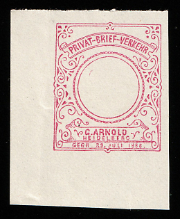 1889 Heidelberg, Germany Local Post, Private City Mail, Pink Proof, MISSING Denomination