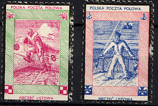 1943 Airman, Sailor, Issue Dedicated to Vladyslav Sikorski Death, Polish Forces in Great Britain, Polish Field Post, WWII, Poland, Mourning Black Borders