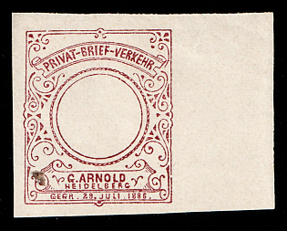 1889 Heidelberg, Germany Local Post, Private City Mail, Violet Proof, MISSING Denomination