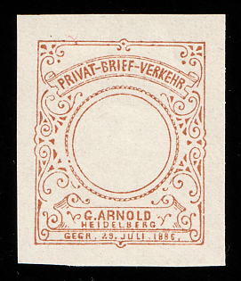 1889 Heidelberg, Germany Local Post, Private City Mail, Orange Proof, MISSING Denomination