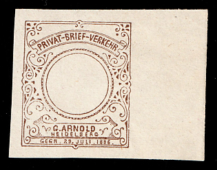 1889 Heidelberg, Germany Local Post, Private City Mail, Brown Proof, MISSING Denomination