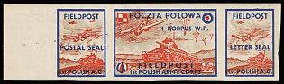 1942 1st Polish Army Corps, Polish Forces in Great Britain, Polish Field Post, WWII, Poland, Marginal Imperforate Se-tenant, Complete Set, White Paper, Postal Seal