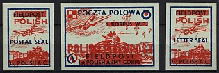 1942 1st Polish Army Corps, Polish Forces in Great Britain, Polish Field Post, WWII, Poland, Imperforate, Overprint, Complete Set, Light Green Paper, Postal Seal