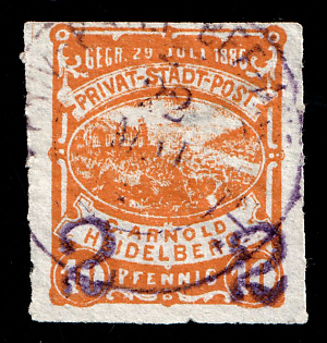 1889 2pf on 10pf Heidelberg, Germany Local Post, Private City Mail, CTO Cancelled-to-order