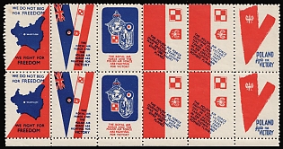 1942 Polish Air Force Patriotic Labels, Polish Forces in Great Britain, WWII, Poland, Marginal Se-tenant, Block 2x6, Cinderella