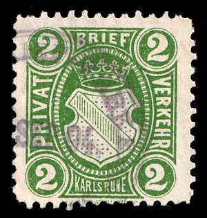1894 2pf Karlsruhe 'C. Privat-Brief-Verkehr (Schmidt/Farrenkopf & Fritz) (Private Letter Traffic (Schmidt/Farrenkopf & Fritz))', Germany Local Post, Private City Mail, Violet Circular Cancellation