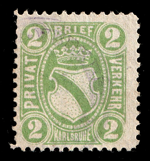 1894 2pf Karlsruhe 'C. Privat-Brief-Verkehr (Schmidt/Farrenkopf & Fritz) (Private Letter Traffic (Schmidt/Farrenkopf & Fritz))', Germany Local Post, Private City Mail, Violet Circular Cancellation