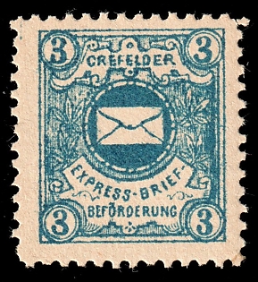 1893-1900 3pf Krefeld 'D. Crefelder Expreß-Brief-Beförderung (Krefeld Express Letter Delivery)', Germany Local Post, Private City Mail