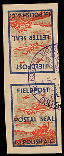 1942 Field Post Postal Seal '1st Polish A. C.' Stamp Imperforate Tete-beche Pair, Polish Forces in Great Britain, WWII, Poland, Violet Circular '1 Korpus Wojsk Polskich, Polish Army Corps, Poczta Polowa Field Post'