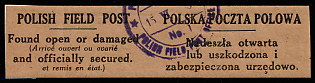 Official Seal Label 'Found Open or Damaged and Officially Secured', Polish Forces in Great Britain, WWII, Poland, Violet Circular 'Polska Poczta Polowa - 15 VI - Polish Field Post Office' Datestamp