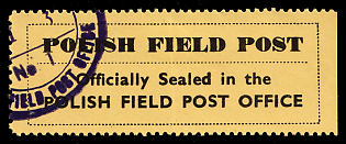 Official Seal Label 'Officially Sealed in the Polish Field Post Office', Polish Forces in Great Britain, WWII, Poland, Violet Circular 'Polska Poczta Polowa Polish Field Post Office' Datestamp