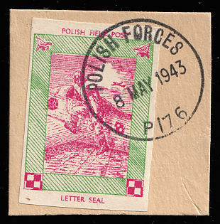 1943 Letter Seal on piece, Polish Forces in Great Britain, WWII, Poland, Circular 'Polish Forces - 8 May 1943 - P.76' Datestamp