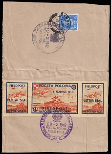 1943 (19 Feb) Polish Forces in Great Britain, WWII, Poland, Cover franked with 2.5d Great Britain and Field Post Postal Seal '1st Polish A. C.' Se-tenant from Edinburgh with Violet Circular '1 Korpus Wojsk Polskich, Polish Army Corps - 19 2 1942 - Poczta Polowa Field Post' Datestamps