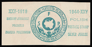 1944 Polish Postage Stamp Silver Jubilee, Poland Diaspora Exile, Poland, Piece of Souvenir Sheet  with Cancellation 'Association of Polish Philatelists in G. B.'