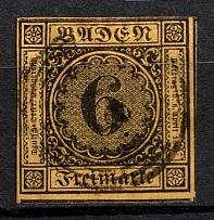 1853-54 6k Baden, German States, Germany (Mi. 7, Sc. 9, Canceled, CV $40)