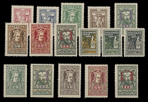 Lithuania - 1920, National Assembly, 10sk-5auk and 20sk-80sk, two complete sets of 11 and 5, the last one is trial printing in changed colors, full/part of OG, F/VF, C.v. $638, Scott #81-91, 92-92D…