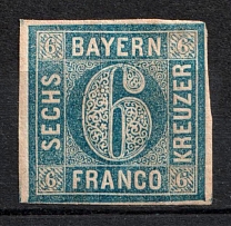 1862 6k Bavaria, German States, Germany (Mi. 10, Sc. 11, Ultramarine, CV $120)