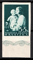 1942 5+5k Croatia Independent State (NDH), (Mi. 85 U, Imperforate, Margin, CV $70)