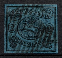 1853-56 2s Braunschweig, German States, Germany (Mi. 7 b, Sc. 9, Canceled, CV $290)