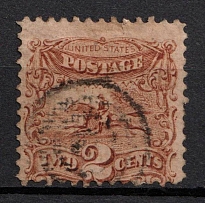 1869 2c Post Horse and Rider, United States, USA (Scott 113, Pale Brown, Canceled, CV $80)