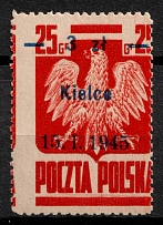 1945 3zl on 25gr Republic of Poland (Fi. 353, 'Kielce', Shifted Perforation, MNH)