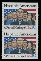 United States - Modern Errors and Varieties - 1984, Hispanic Americans, 20c multicolored, vertical pair imperforate horizontally, full OG with 3mm slight wrinkle at left of the top stamp, NH, VF and scarce, C.v. $1,250, Scott …