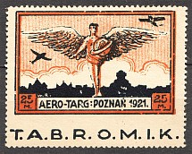 1921 Poland Airmail (Missed Perf, Advertising Label in Stamp, Beautiful Error)