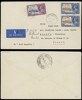 Worldwide Air Post Stamps and Postal History - Gambia - Zeppelin Flight - 1935 (November 16-18), 1st Shuttle Return Flight cover from Bathurst to Recife, franked by three King George V Silver Jubilee stamps, tied by Bathurst …