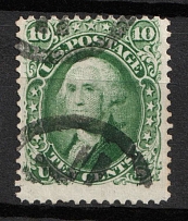 1861 10c Washington, United States, USA (Scott 68, Yellow Green, Canceled, CV $60)
