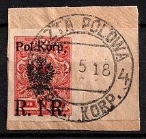 1918 1r on 3k on piece Polish Corp in Russia (Fi. 15B, Canceled, CV $380)