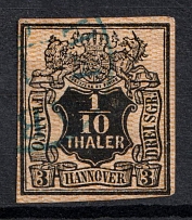 1855 1/10th Hannover, German States, Germany (Mi. 7 b, Canceled, CV $60)