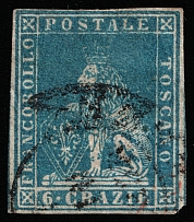 1857 6c Tuscany, Italy (Sc 15, Canceled, CV $375)