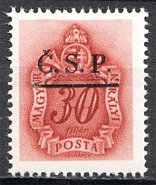 1945 Roznava Slovakia Ukraine CSP Local Overprint 30 Filler (MNH)