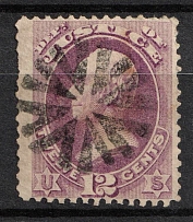 1873 12c Clay Official Mail Stamp 'Justice', United States, USA (Scott O30, Purple, Canceled, CV $80)