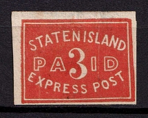 1849 3c Staten Island Express Post, Staten Island, New York, United States, Locals (Sc. 133L1, CV $1,400)