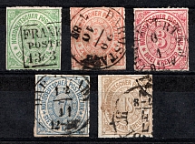 1868 North German Confederation, German States, Germany (Mi. 7 - 11, Full Set, Signed, Canceled, CV $220)