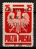 1944-45 1zl on 25gr Republic of Poland (Fi. 344, Shifted Overprint Upwards, Signed, CV $30)
