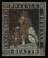 1852 1q Tuscany, Italy (Sc 1, Canceled, CV $2,250)