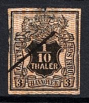 1855 1/10th Hannover, German States, Germany (Mi. 7 a, Canceled, CV $260)