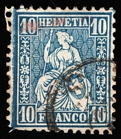 1862 10F Switzerland (Mi 23, Print Error of left frame, Canceled)